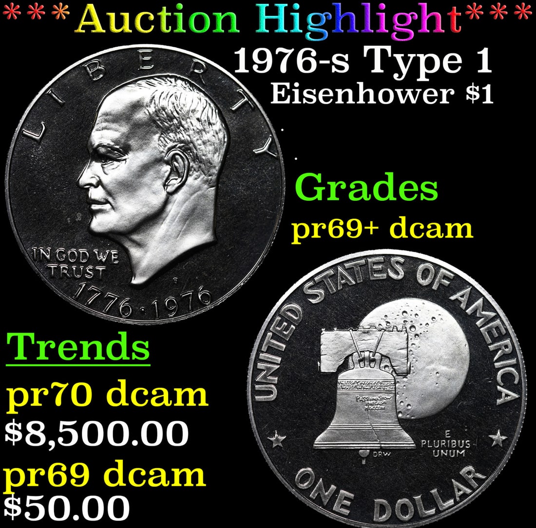 Proof ***Auction Highlight*** 1976-s Type 1 Eisenhower Dollar $1 Graded pr69+ dcam BY SEGS (fc) (1 of 3)