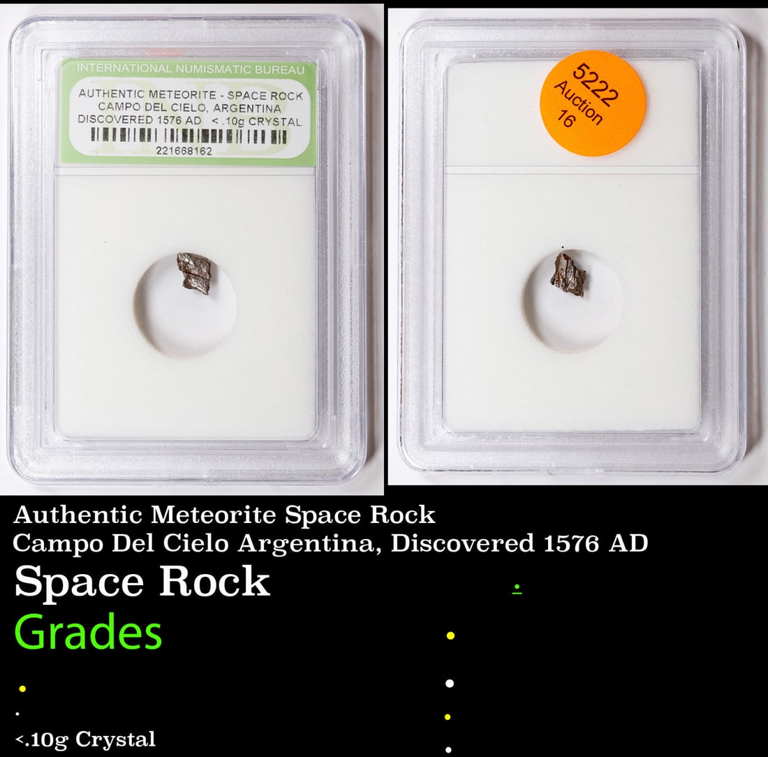 Authentic Meteorite Space Rock Campo Del Cielo Argentina, Discovered 1576 AD Graded By INB: Authentic Meteorite Space Rock Campo Del Cielo Argentina, Discovered 1576 AD Graded By INB.