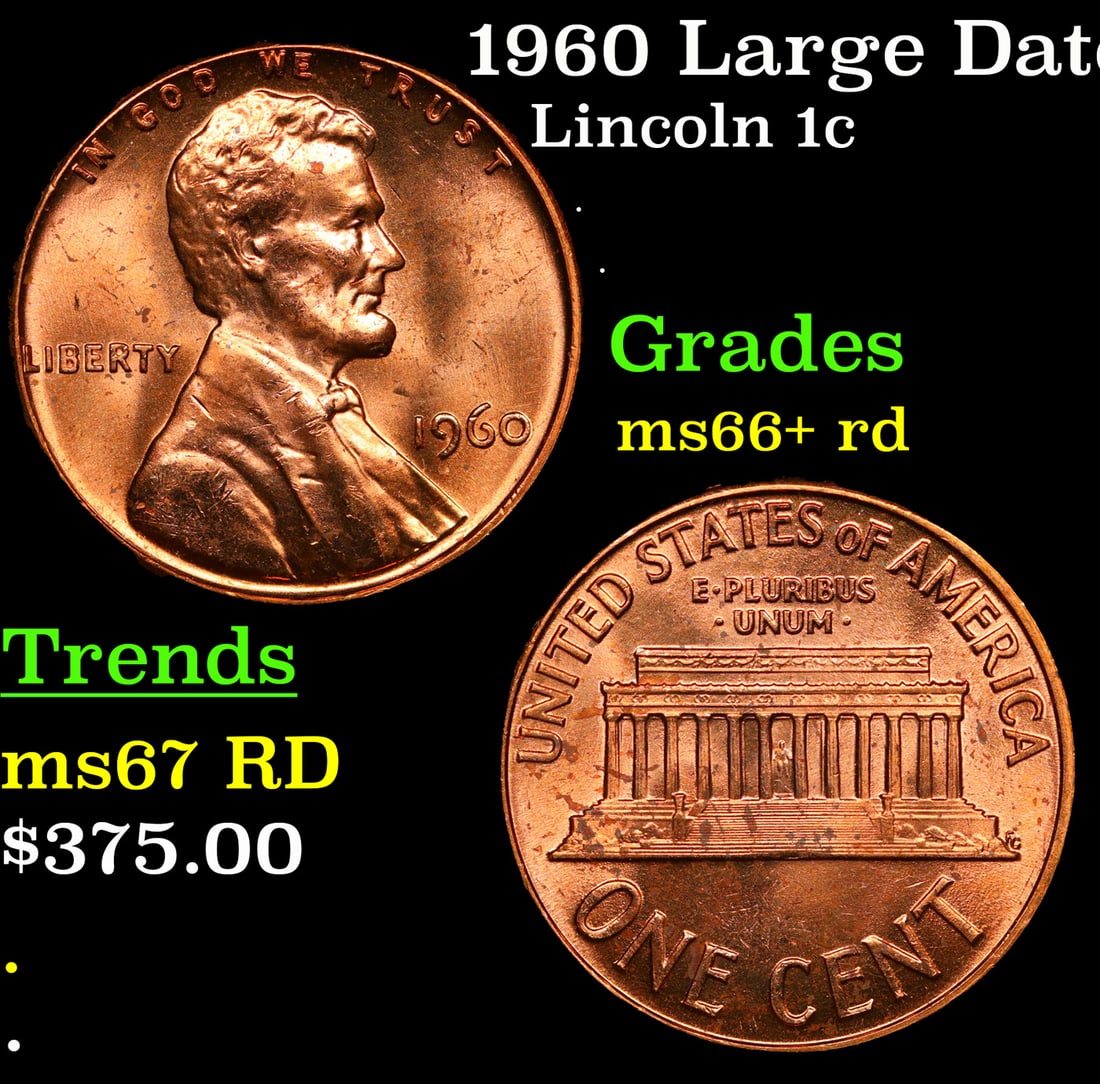 1960 Large Date Lincoln Cent 1c Grades GEM++ RD (1 of 3)