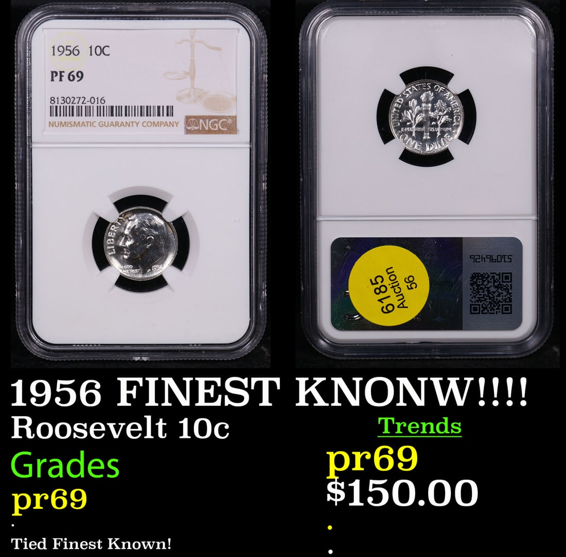 Proof NGC 1956 Roosevelt Dime FINEST KNONW!!!! 10c Graded pr69 By NGC (1 of 3)