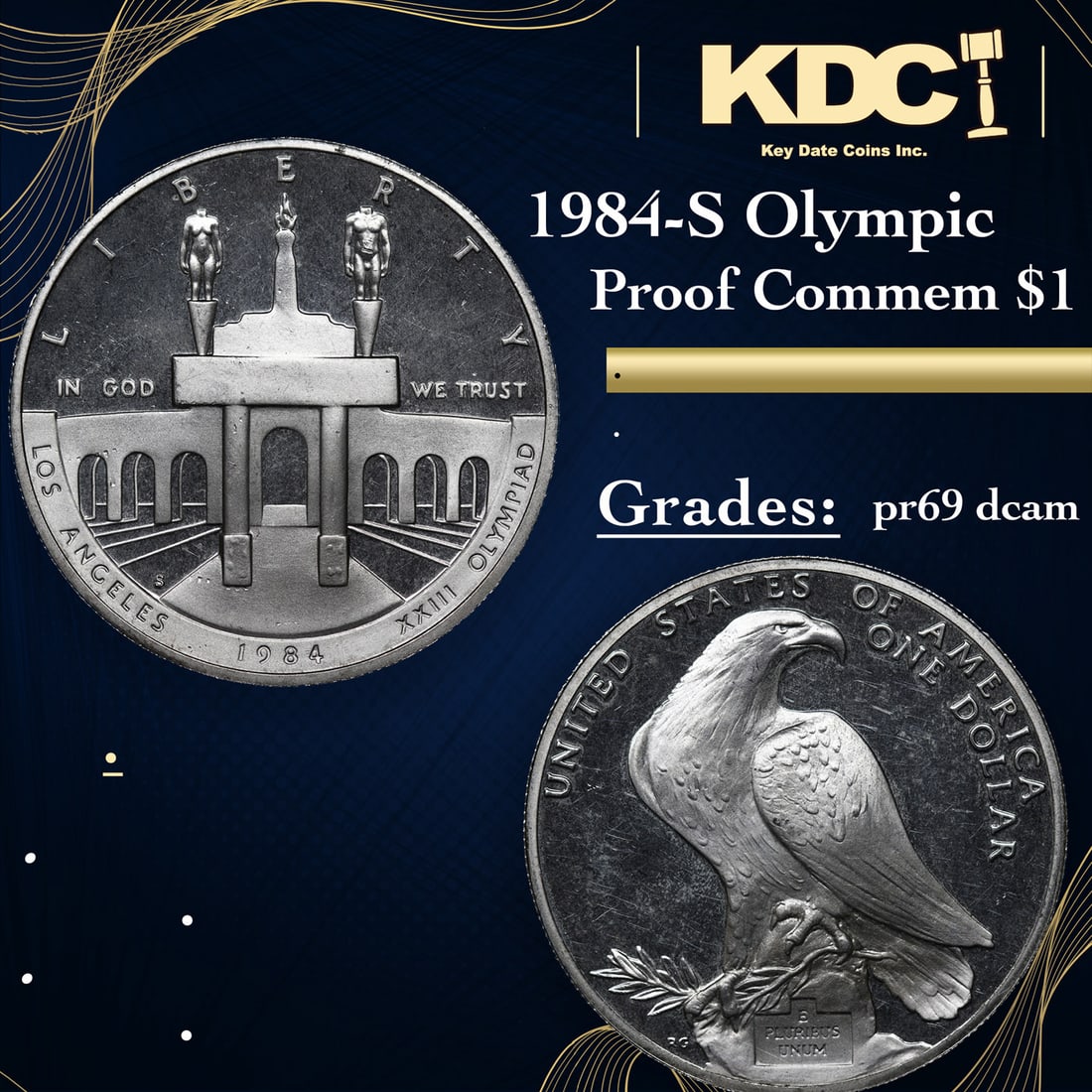 Proof 1984-S Olympic Modern Commem Dollar 1 Grades GEM++ Proof Deep Cameo (1 of 3)
