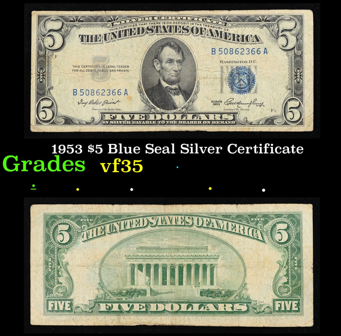 1953 $5 Blue Seal Silver Certificate Grades vf++ (1 of 3)