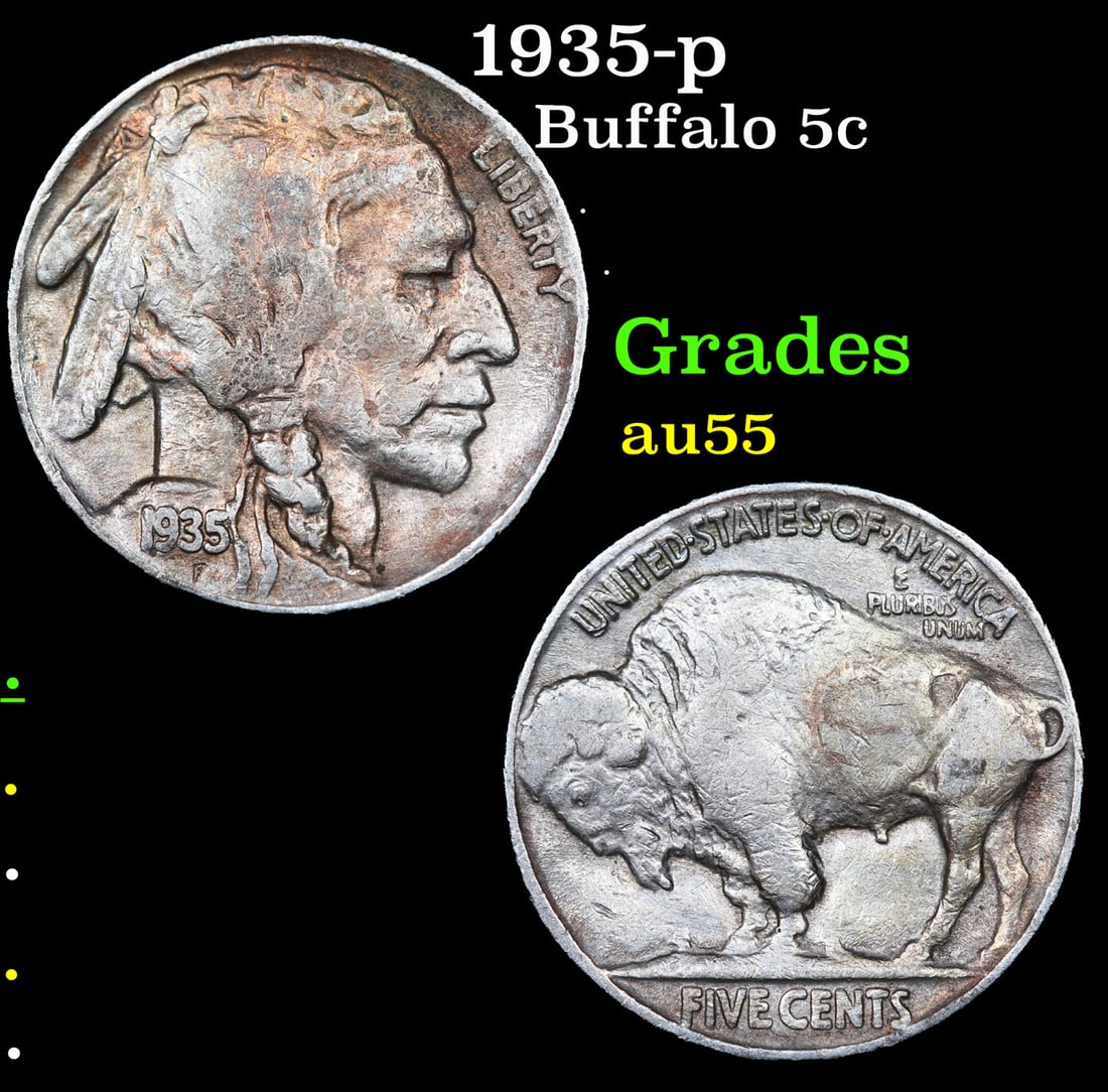 1935-p Buffalo Nickel 5c Grades Choice AU (1 of 3)