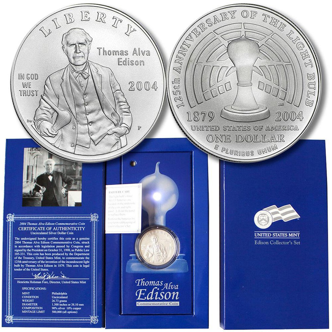 2004-P Thomas Edison $1 Silver Commem Collector Set BU (1 of 1)