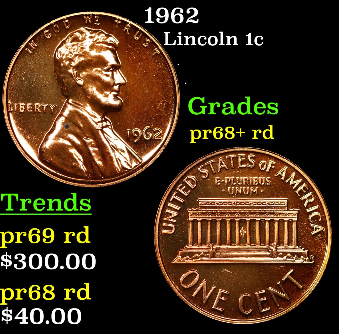 Proof 1962 Lincoln Cent 1c Grades Gem++ Proof Red (1 of 3)
