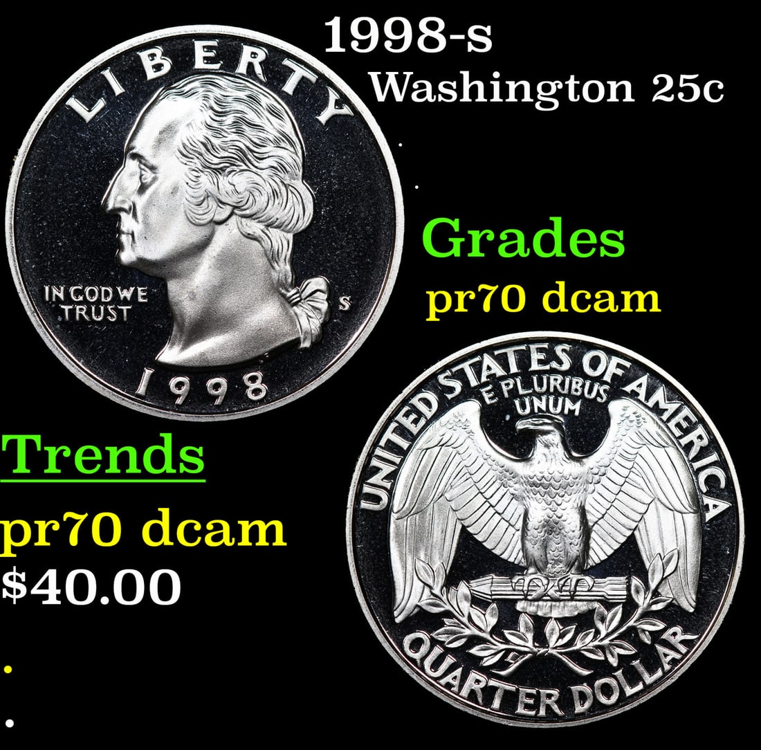 Proof 1998-s Washington Quarter 25c Grades GEM++ Proof Deep Cameo (1 of 3)