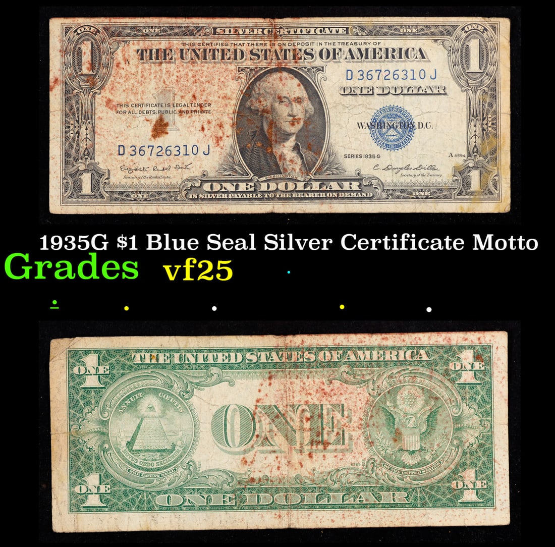 1935G $1 Blue Seal Silver Certificate Grades vf+ Motto (1 of 3)