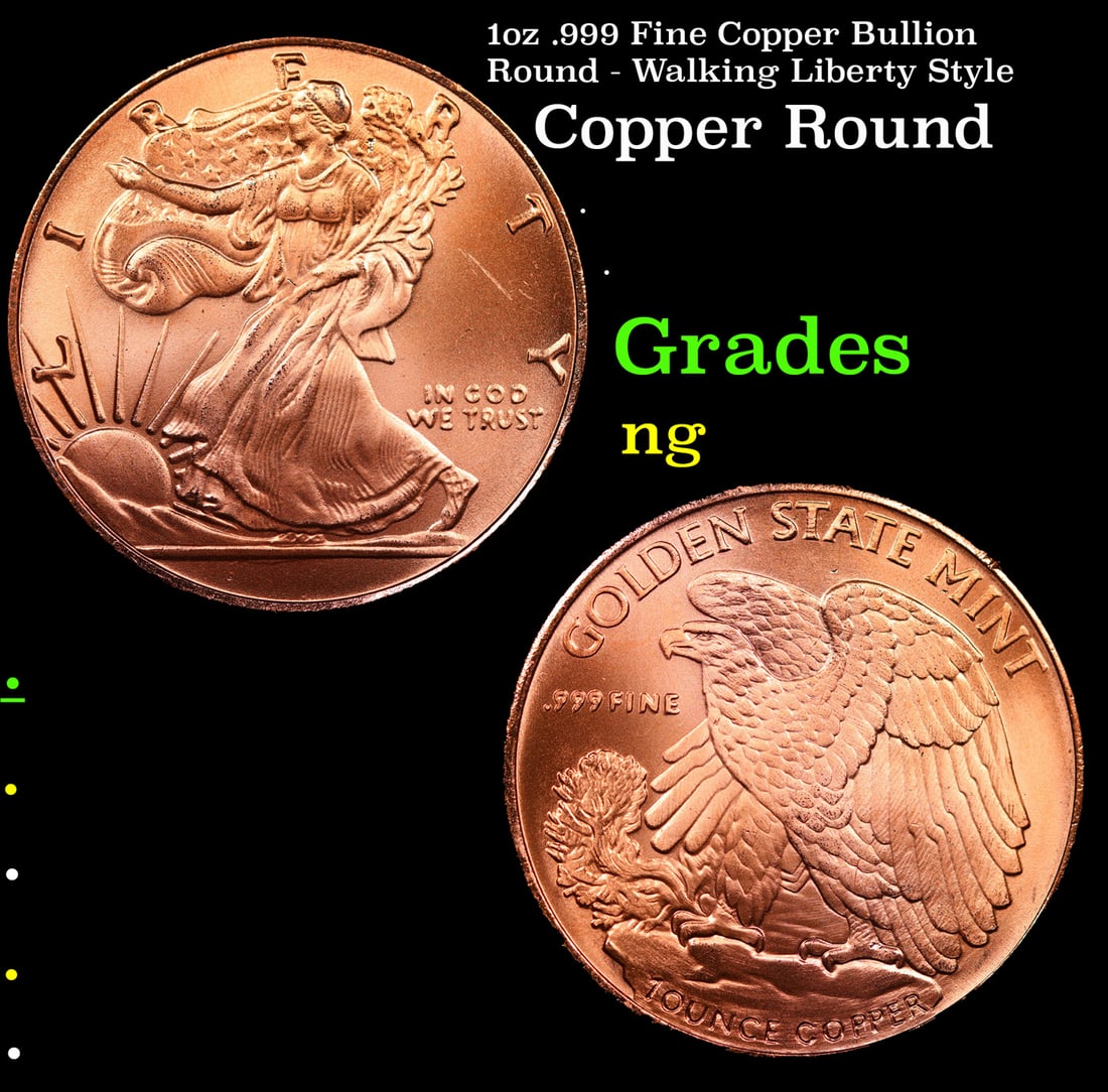 1oz .999 Fine Copper Bullion Round - Walking Liberty Style: 1oz .999 Fine Copper Bullion Round - Walking Liberty Style.