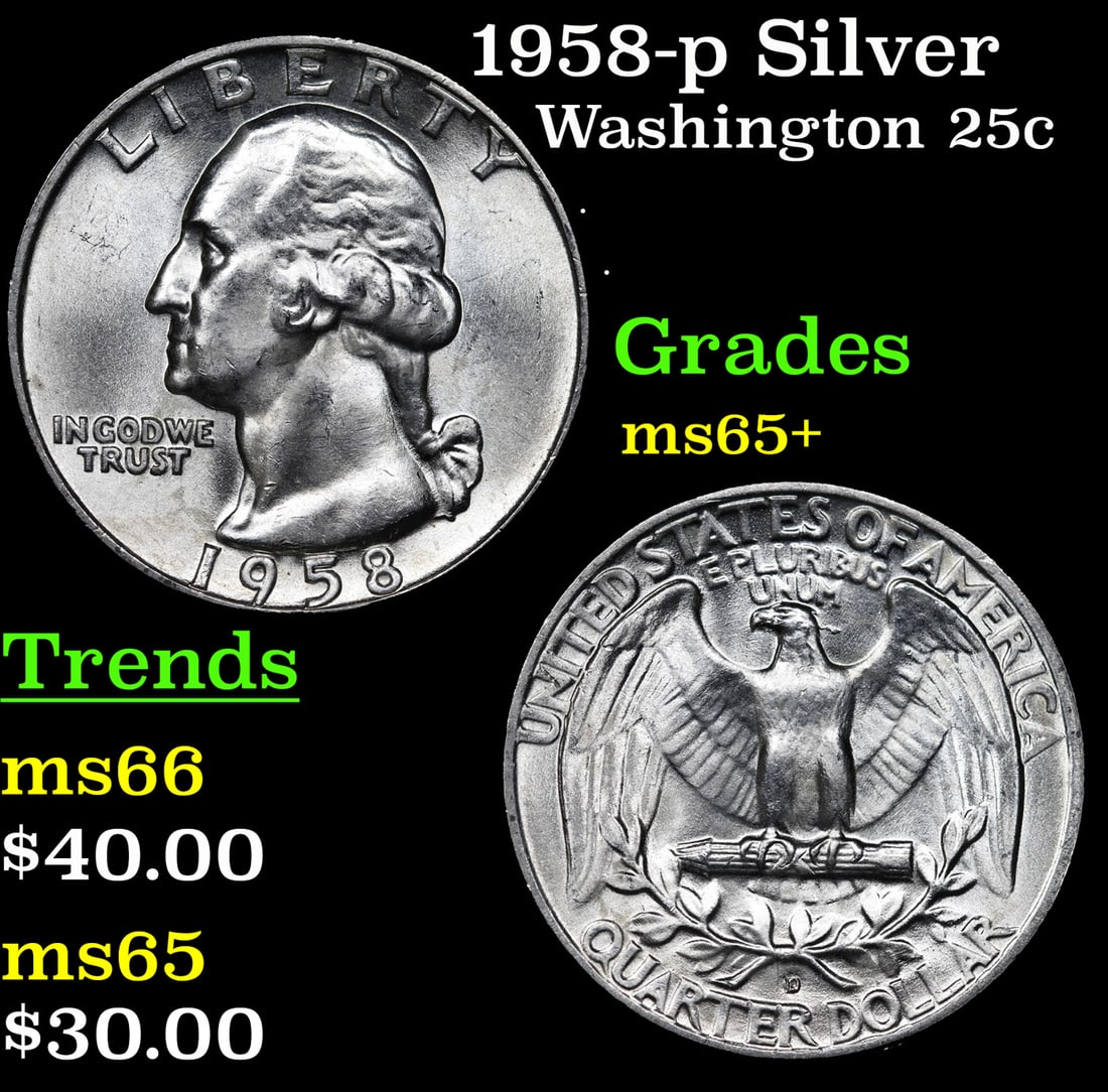 1958-p Washington Quarter Silver 25c Grades GEM+ Unc (1 of 3)