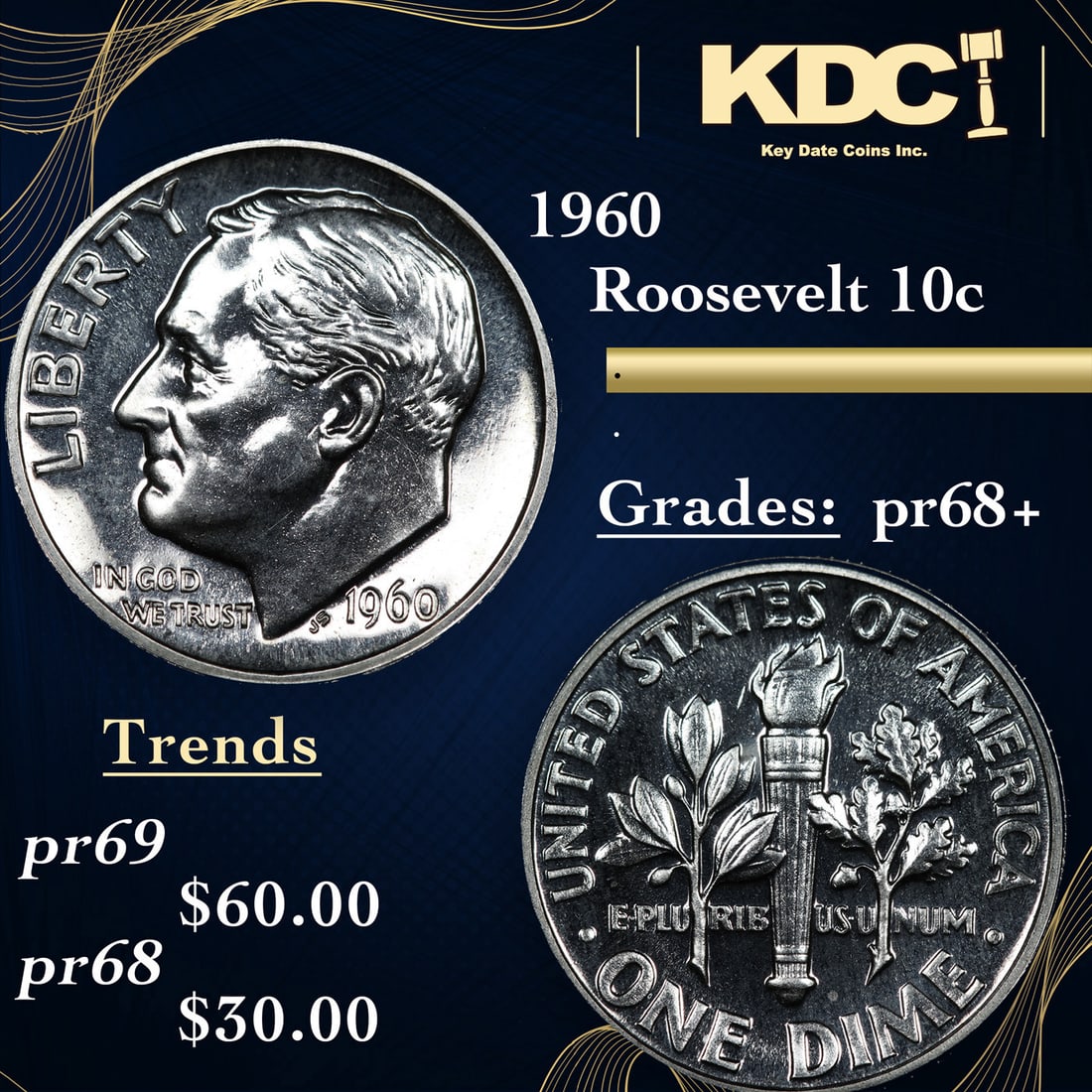 Proof 1960 Roosevelt Dime 10c Grades GEM++ Proof (1 of 3)