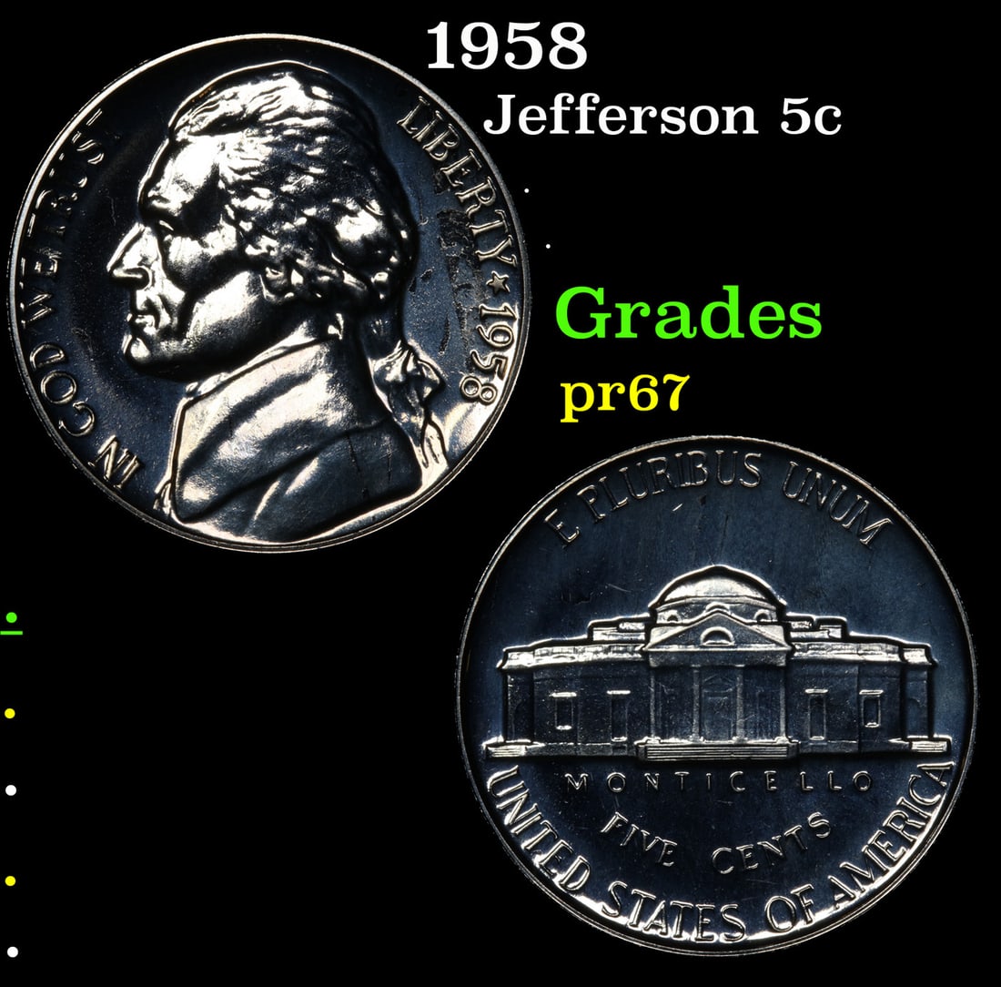 Proof 1958 Jefferson Nickel 5c Grades GEM++ Proof (1 of 3)