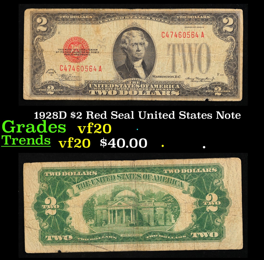 1928D $2 Red Seal United States Note Grades vf, very fine (1 of 3)
