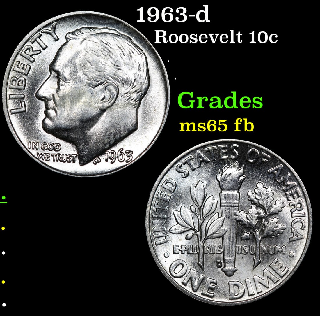 1963-d Roosevelt Dime 10c Grades Gem++ Full Bands: 1963-d Roosevelt Dime 10c Grades Gem++ Full Bands.