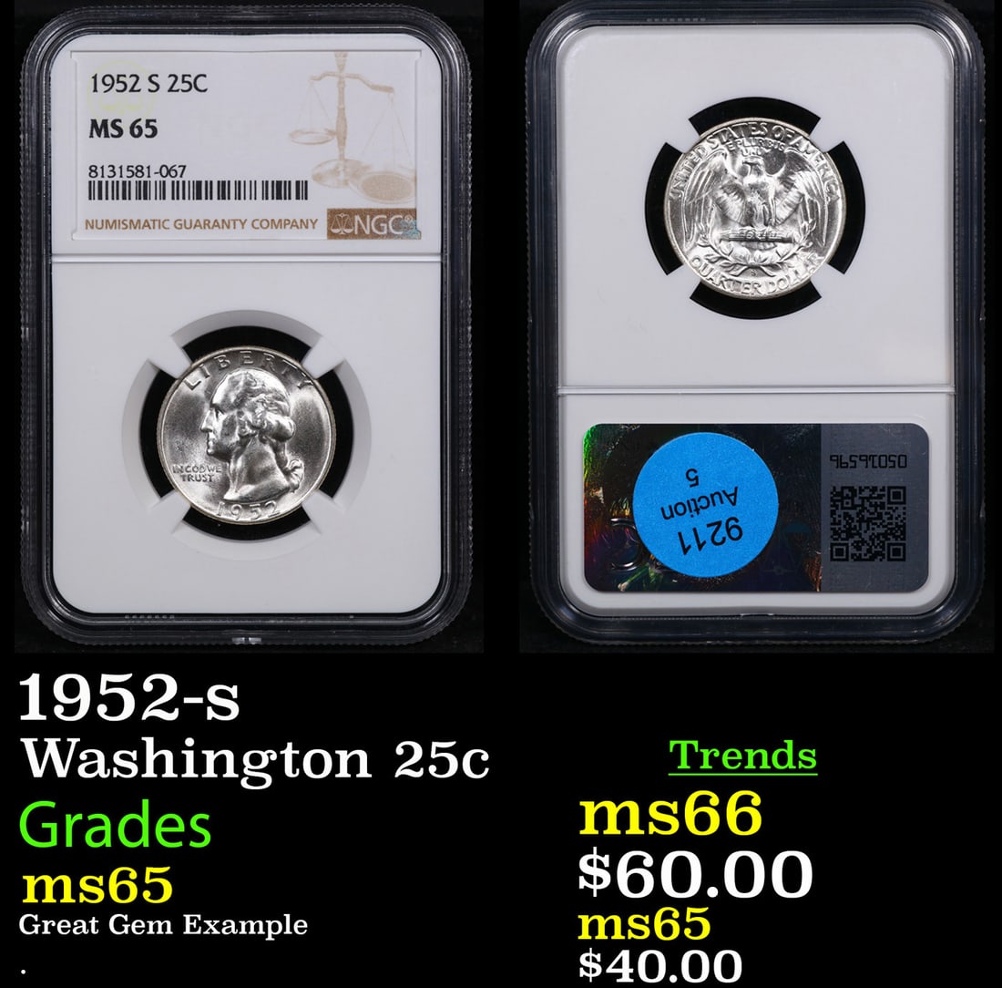 NGC 1952-s Washington Quarter 25c Graded ms65 By NGC (1 of 3)