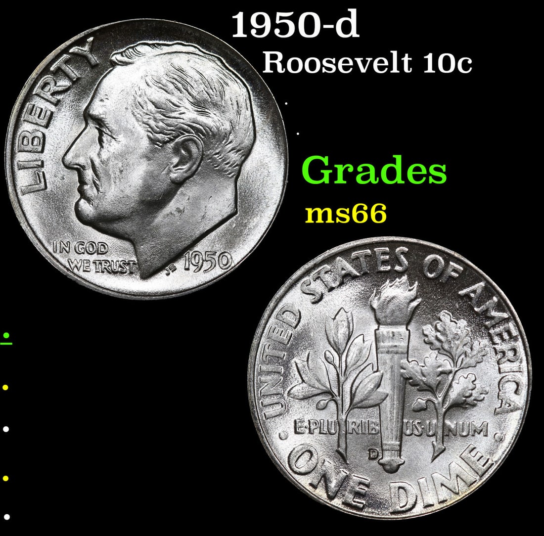 1950-d Roosevelt Dime 10c Grades GEM+ Unc (1 of 3)