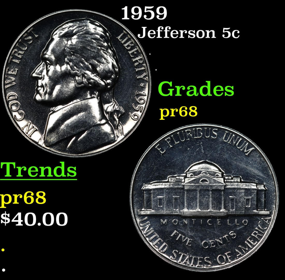 Proof 1959 Jefferson Nickel 5c Grades GEM++ Proof (1 of 3)