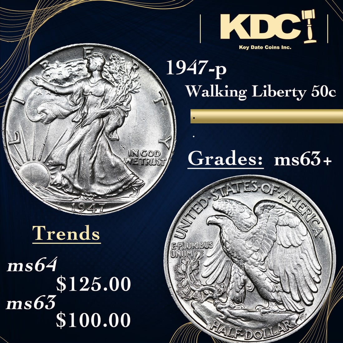 1947-p Walking Liberty Half Dollar 50c Grades Select+ Unc (1 of 3)
