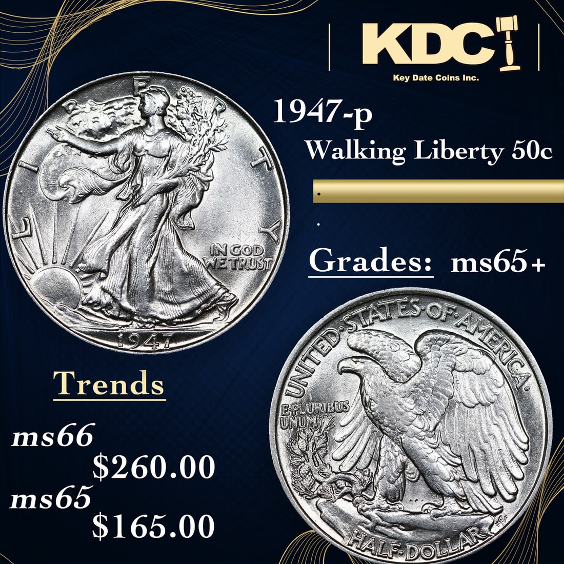 1947-p Walking Liberty Half Dollar 50c Grades GEM+ Unc (1 of 3)