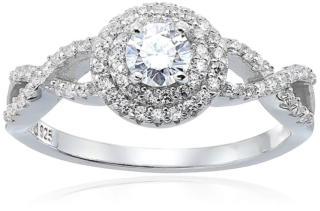 Decadence Sterling SIlver 4.5mm Round Cut Halo Pave Braided Band Ring size 8 (1 of 1)