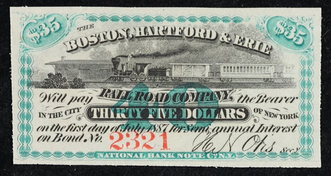 Civil War Era Boston, Hartford & Erie Railroad $35 Note Grades Select CU (1 of 3)