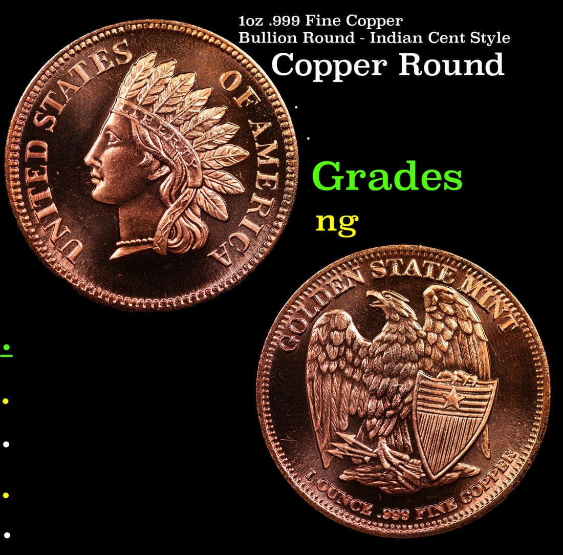 1oz .999 Fine Copper Bullion Round - Indian Cent Style (1 of 3)