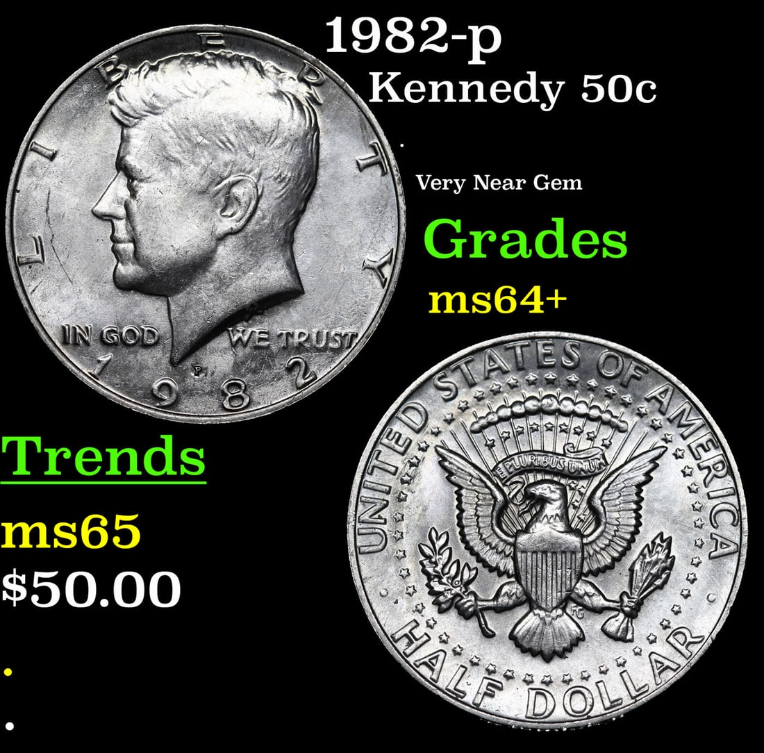 1982-p Kennedy Half Dollar 50c Grades Choice+ Unc (1 of 3)