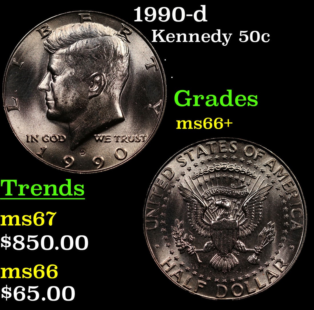 1990-d Kennedy Half Dollar 50c Grades GEM++ Unc (1 of 3)