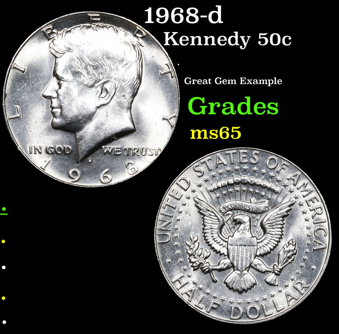 1968-d Kennedy Half Dollar 50c Grades GEM Unc (1 of 3)