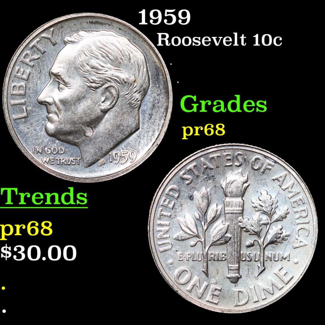 Proof 1959 Roosevelt Dime 10c Grades GEM++ Proof (1 of 3)