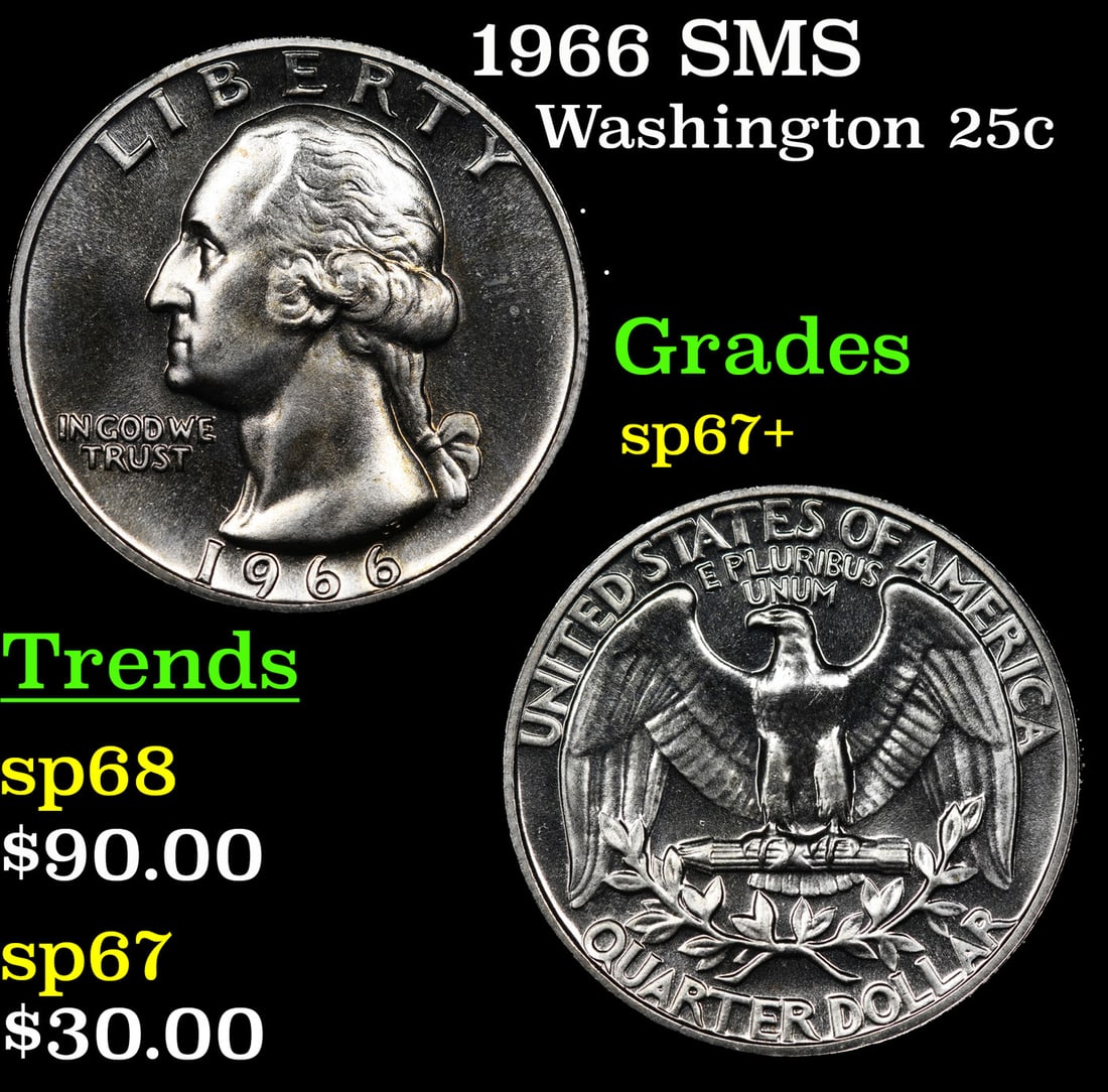1966 SMS Washington Quarter 25c Grades sp67+ (1 of 3)