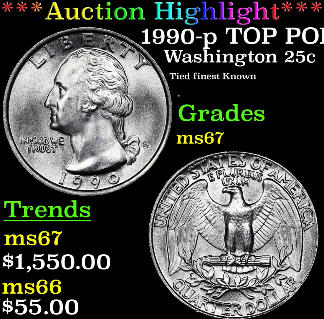 ***Auction Highlight*** 1990-p Washington Quarter TOP POP! 25c Graded ms67 By SEGS (fc) (1 of 3)