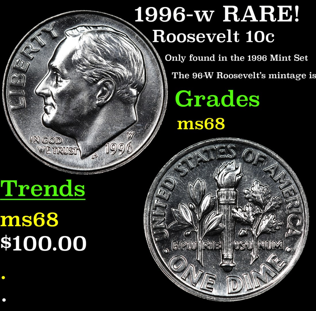 1996-w Roosevelt Dime RARE! 10c Grades GEM+++ Unc (1 of 3)