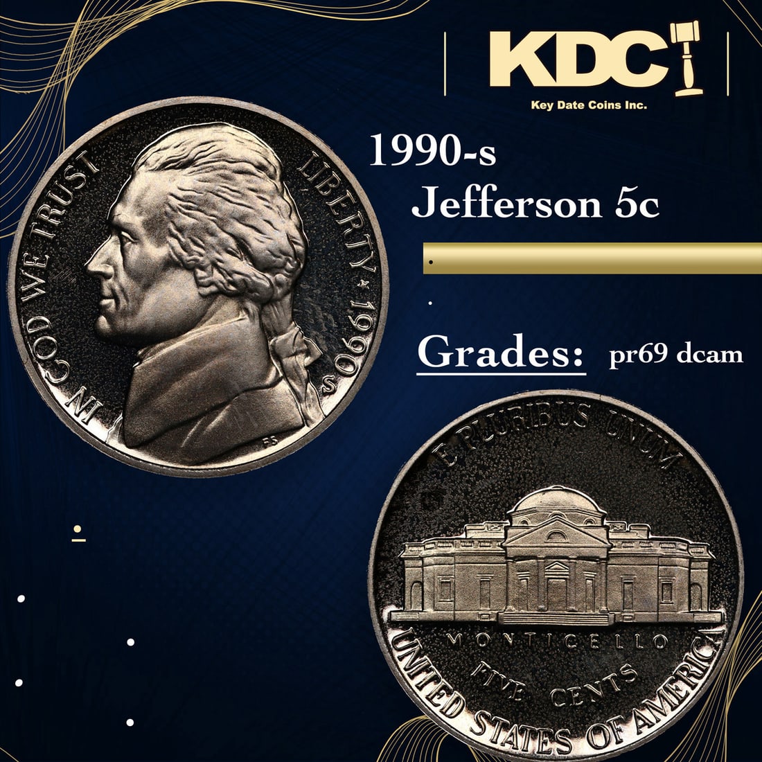 Proof 1990-s Jefferson Nickel 5c Grades GEM++ Proof Deep Cameo (1 of 3)