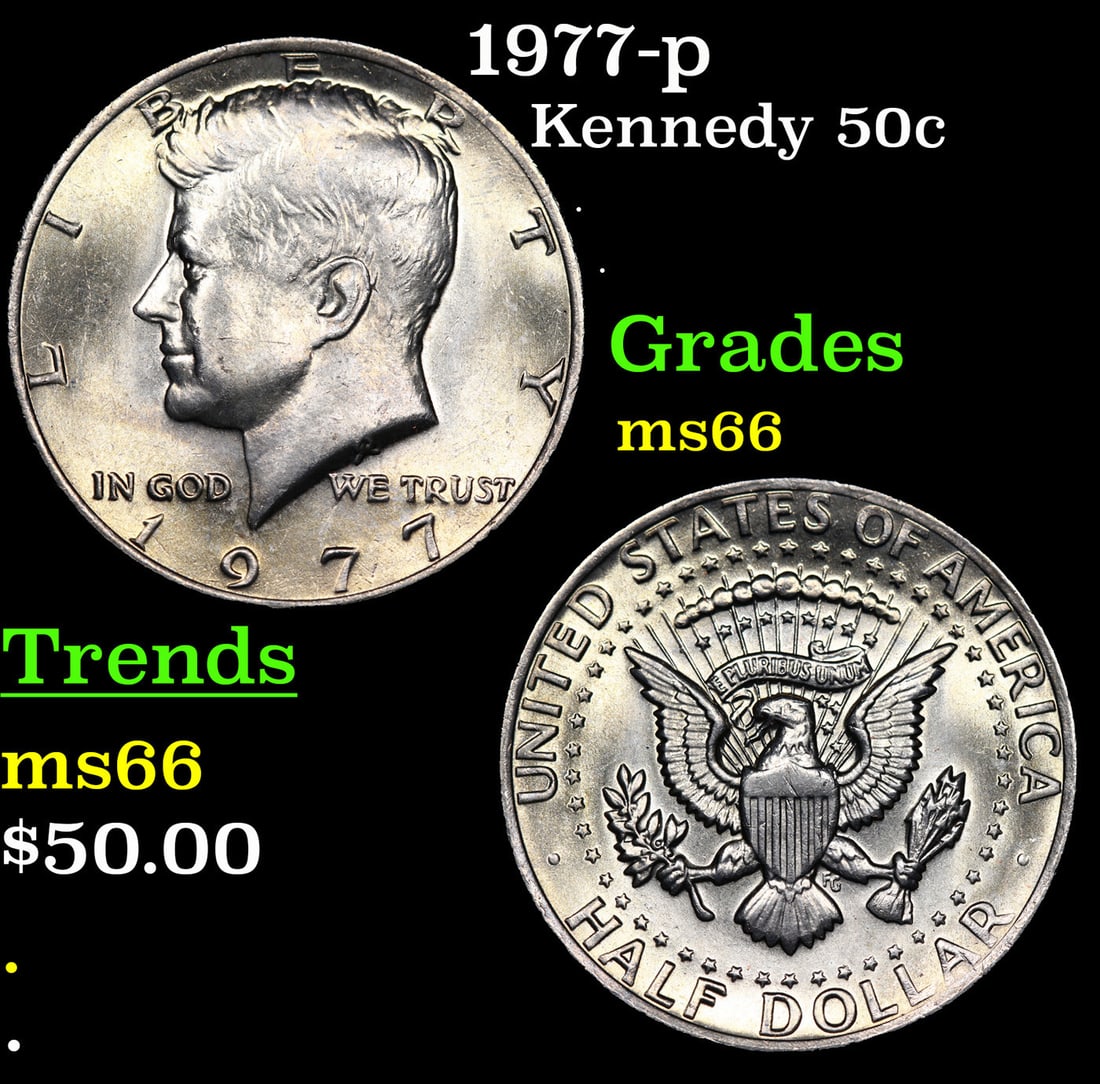 1977-p Kennedy Half Dollar 50c Grades GEM+ Unc: 1977-p Kennedy Half Dollar 50c Grades GEM+ Unc.