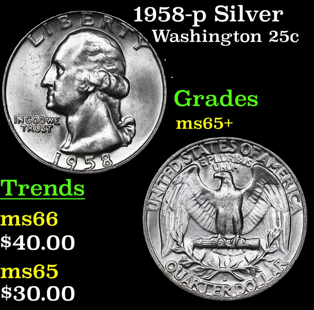 1958-p Washington Quarter Silver 25c Grades GEM+ Unc (1 of 3)