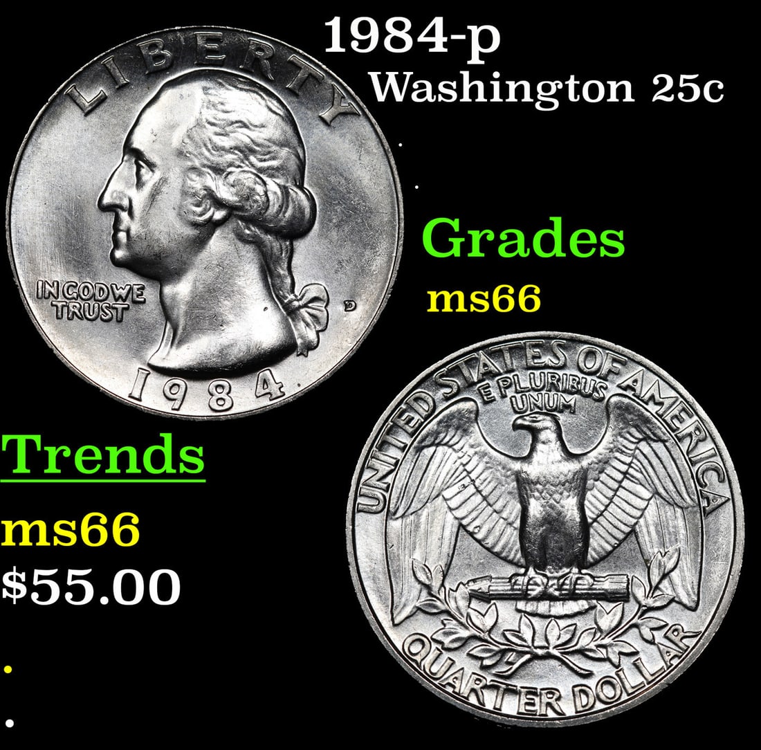 1984-p Washington Quarter 25c Grades GEM+ Unc (1 of 3)