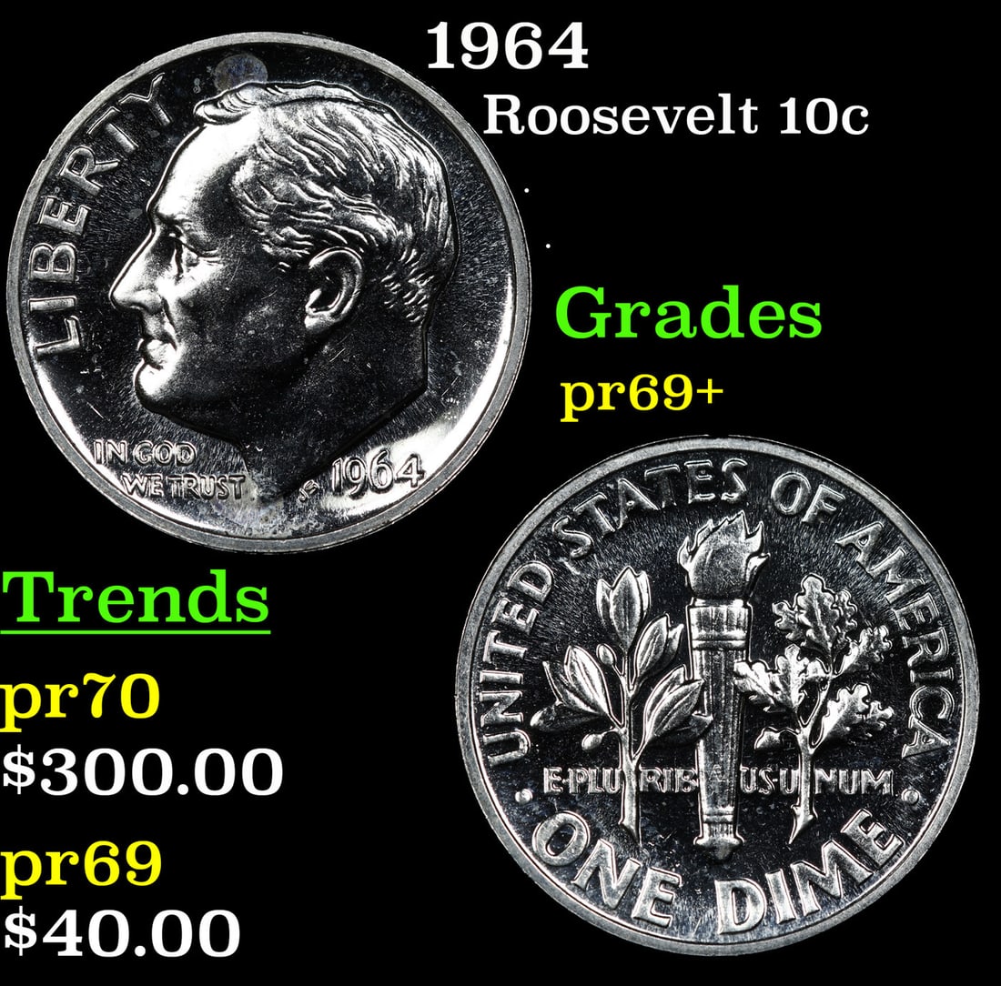 Proof 1964 Roosevelt Dime 10c Grades GEM++ Proof (1 of 3)