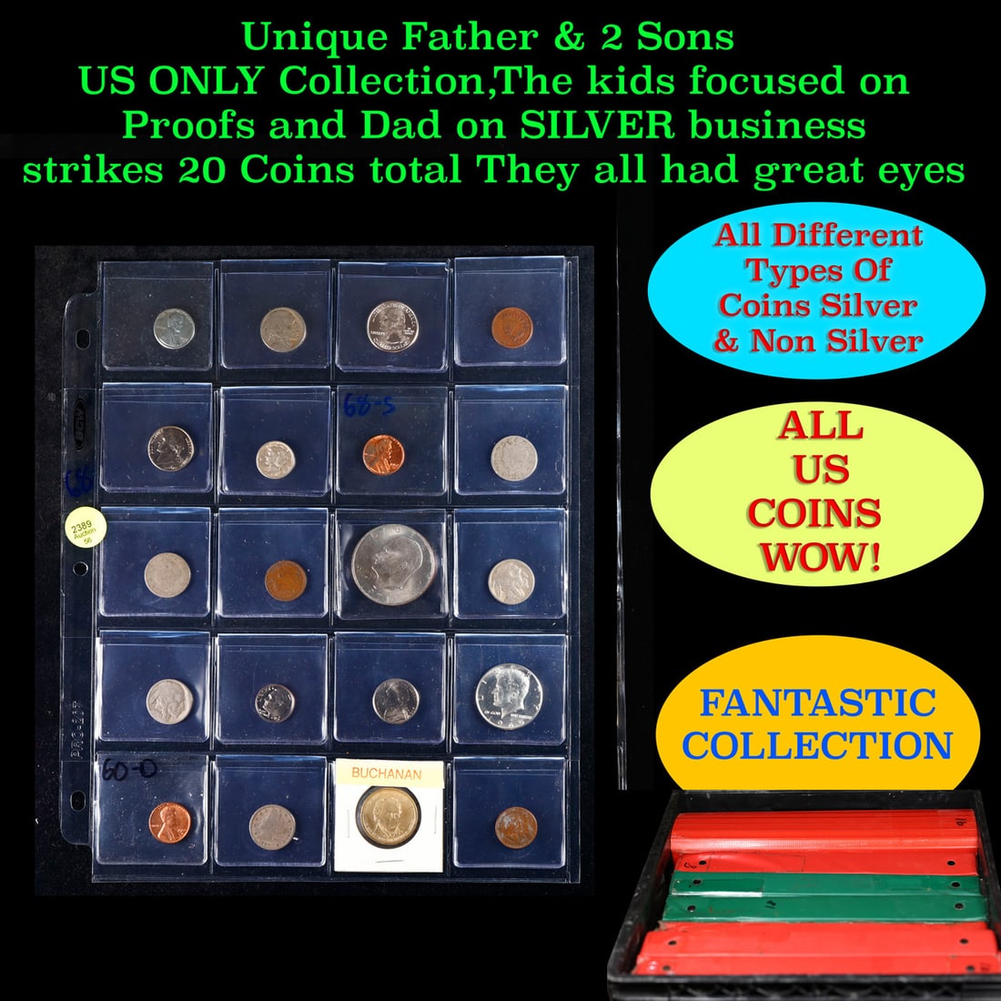 Unique Father & 2 Sons US ONLY Collection,The kids focused on Proofs and Dad on SILVER business: Unique Father & 2 Sons US ONLY Collection,The kids focused on Proofs and Dad on SILVER business strikes 20 Coins total They all had great eyes. We have received a huge collection of over 10 thousand U
