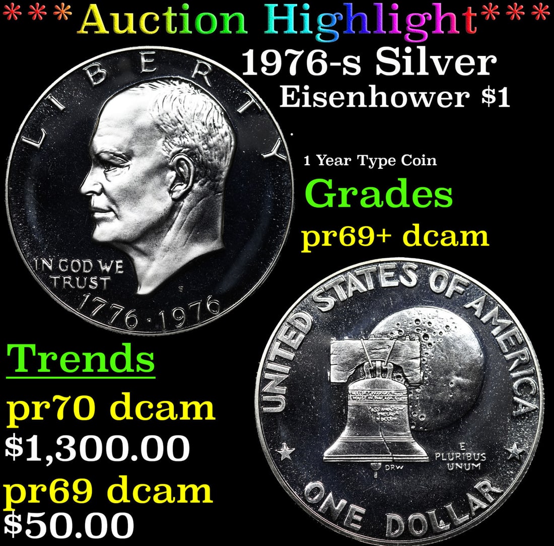 Proof ***Auction Highlight*** 1976-s Silver Eisenhower Dollar 1 Graded pr70 DCAM BY SEGS (fc) (1 of 3)