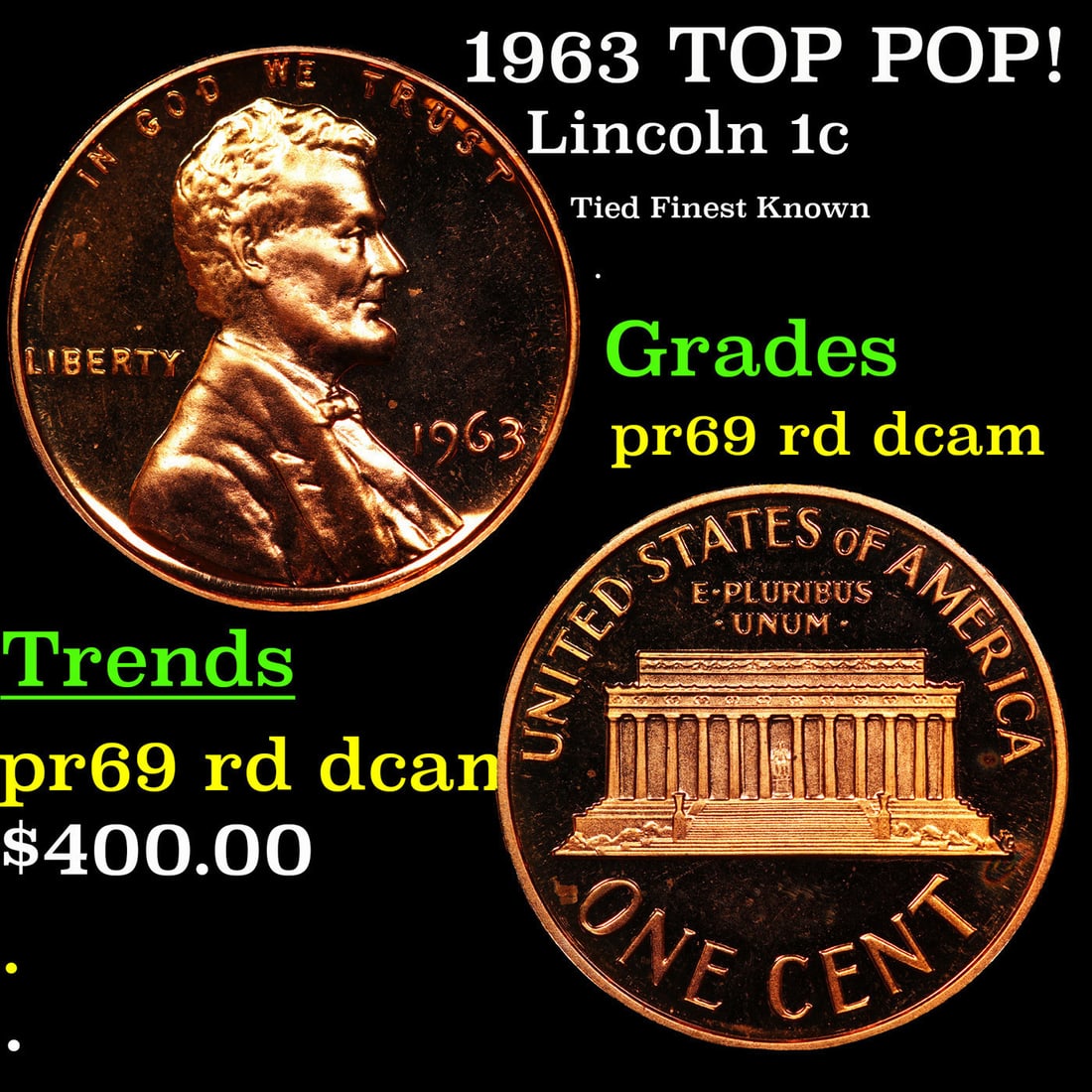 Proof 1963 Lincoln Cent TOP POP! 1c Graded pr69 rd dcam BY SEGS (1 of 3)