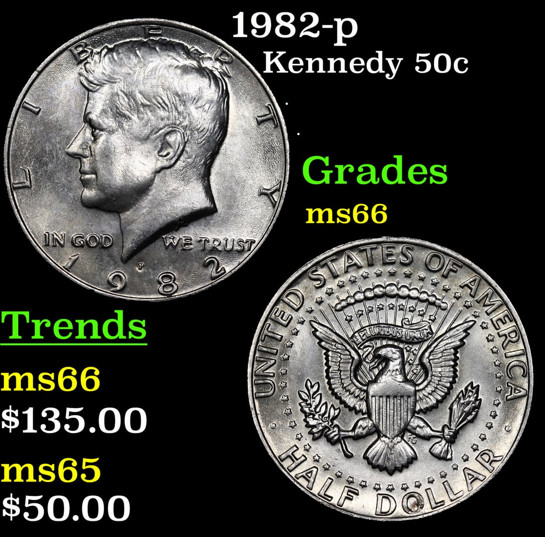 1982-p Kennedy Half Dollar 50c Grades GEM+ Unc (1 of 3)