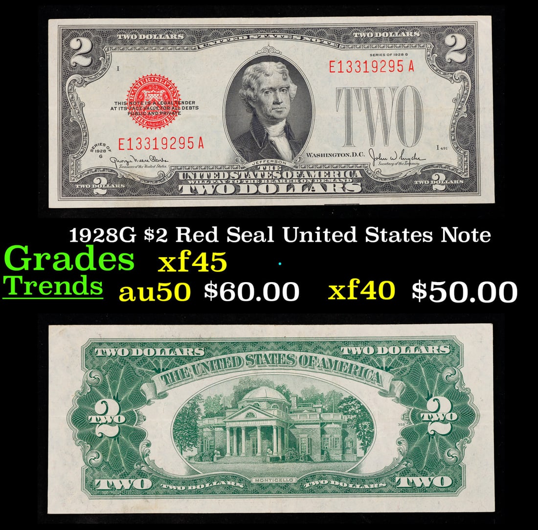1928G $2 Red Seal United States Note Grades xf+ (1 of 3)