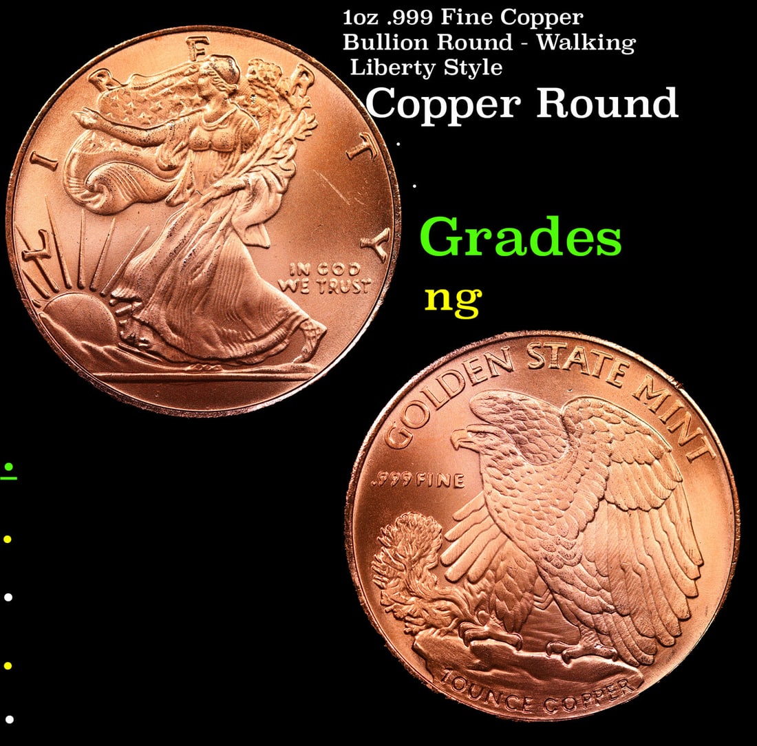 1oz .999 Fine Copper Bullion Round - Walking Liberty Style: 1oz .999 Fine Copper Bullion Round - Walking Liberty Style.