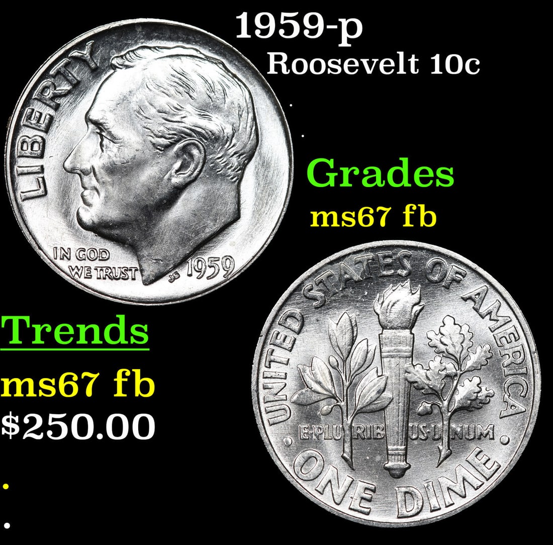 1959-p Roosevelt Dime 10c Grades Gem++ Full Bands (1 of 3)