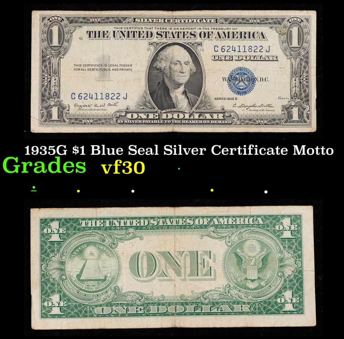 1935G $1 Blue Seal Silver Certificate Grades vf++ Motto (1 of 3)