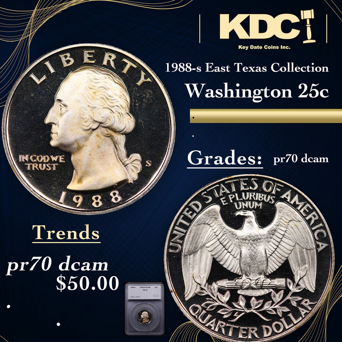 Proof 1988-s Washington Quarter East Texas Collection 25c Graded pr70 dcam By SEGS (1 of 5)