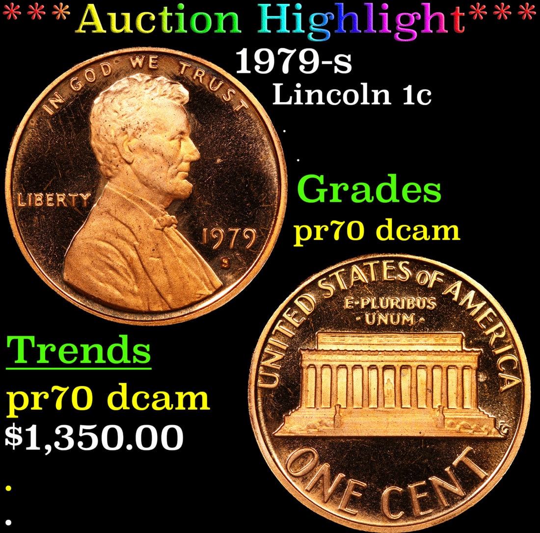 Proof ***Auction Highlight*** 1979-s Lincoln Cent 1c Graded GEM++ Proof Deep Cameo BY USCG (fc) (1 of 3)
