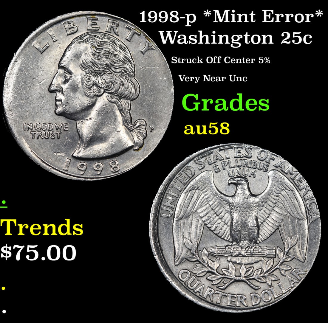 1998-p Washington Quarter *Mint Error* 25c Grades Choice AU/BU Slider (1 of 3)