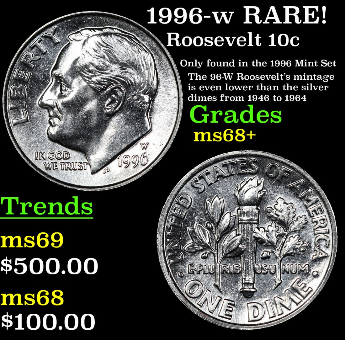 1996-w Roosevelt Dime RARE! 10c Grades Gem++ Unc (1 of 3)