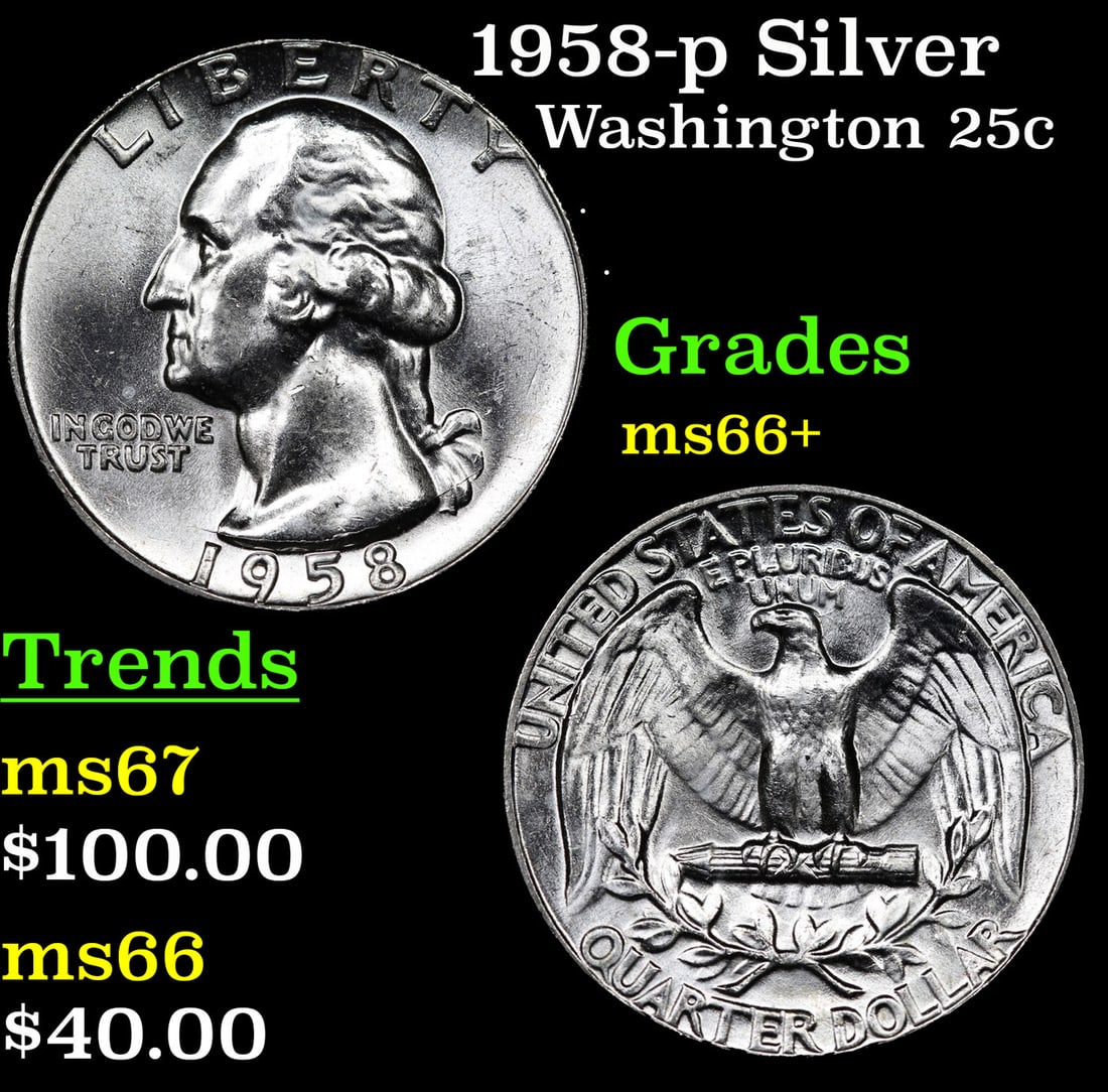 1958-p Washington Quarter Silver 25c Grades GEM++ Unc (1 of 3)